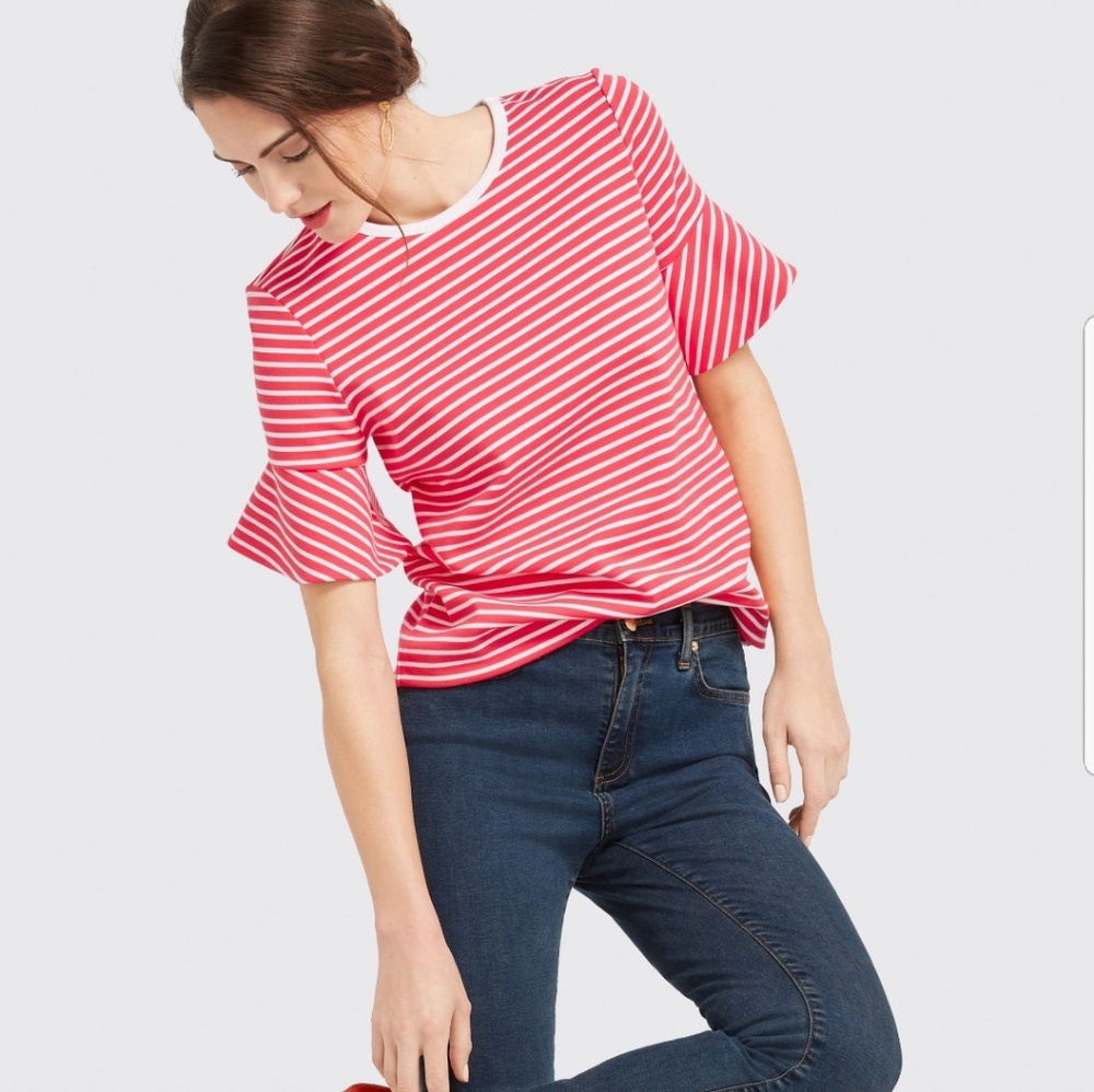 NWT Draper James Sailor Stripe Ruffle Ponte Tee